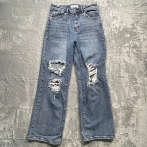 Almost Famous Women's Size 5 Blue Denim Distressed Flare Jeans